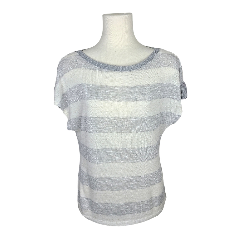 FOREVER 21 Off-White & Gray Striped Fine Knit Box Fit Shirt Small